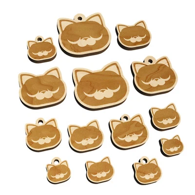Round Cat Face Sleepy Mini Wood Shape Charms Jewelry DIY Craft - Image 1 of 4