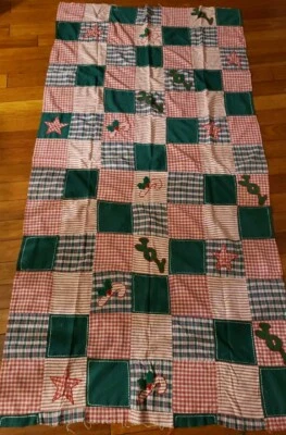 Fabric 80" X 42"  100% Cotton Christmas Quilt Patchwork Holiday Applique - Image 1 of 4