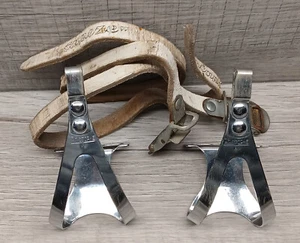 Vintage Christophe Toe clips Small Pair with Lapize Toe Clip Straps - Picture 1 of 7