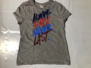 Nike Girl's Always Fast Never Last Graphic Tee Gray/Red/Blue AJ5937-063 - Picture 1 of 2