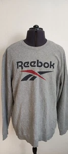 Reebok Mens Retro Style Crew Neck Pullover Sweatshirt Grey Cotton Blend XXL - Picture 1 of 6