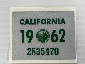 1962 California Nummernschild Kennzeichen Aufkleber, YOM, CA DMV Showcar - Bild 1 von 1