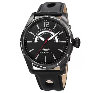 Neu Herren Akribos XXIV AK850BK ganz schwarz Retrograde Datum Lederarmband Uhr - Bild 1 von 4