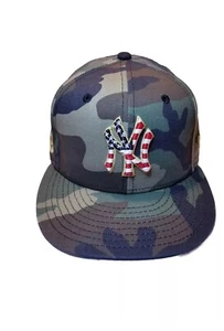 Yankees Camo Hat Size 7  1/8 Flag Logo Patch Fitted Gold/Green  Fanattic Cap - Picture 1 of 6