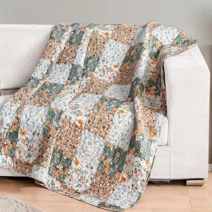 NEW Boho Multicolor Floral Pastel Knit Throw Blanket Patchwork Quilt 50" x 60" - Picture 1 of 7