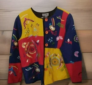 Indigo Moon Vintage Artsy Embroidered Jacket Gr. M rot gelb blau - Bild 1 von 4