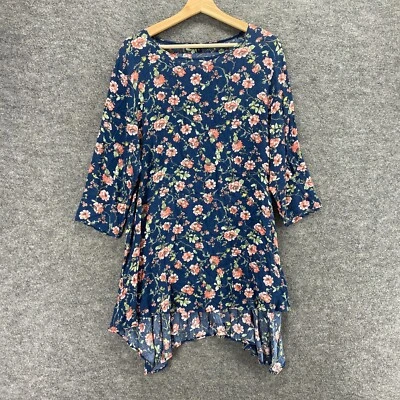 New Apparel Love Dress Women S Small Blue Floral Shift Short Round Neck Rayon - Image 1 of 4
