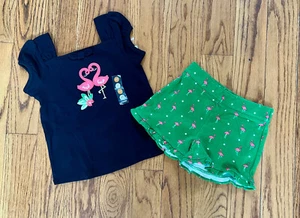 NWT Gymboree Palm Beach Paradise Black Flamingo Shirt Knit Shorts Outfit Size 4 - Picture 1 of 1