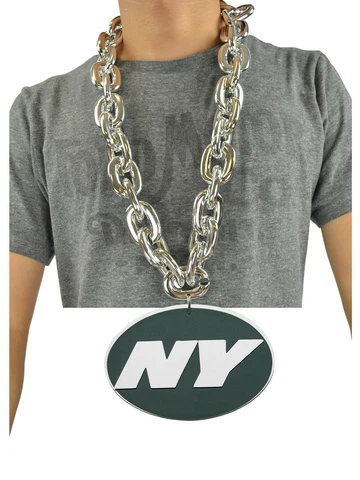 New NFL New York Jets SILVER Fan Chain Necklace Foam Made in USA Cover