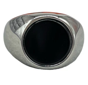 Anello Uomo Pietra nera rotonda liscia onice misura30 in acciaio stainless steel - Foto 1 di 17