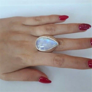 925 Silver Ring Woman Fire Opal Moon Stone Turquoise Wedding Engagement Sz 6-10 - Picture 1 of 14