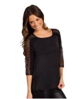 Blusa BCBG Max Azria Addy Negra Satén Encaje Recortado Trasero XSmall XS Foto 1 de 4