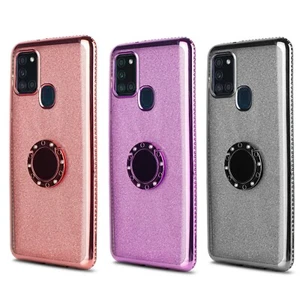 For Samsung Galaxy A21S Soft TPU Glitter Case Magnetic Ring Stand - Picture 1 of 16