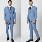 Men's 3 Piece Classic Suit Solid Blue Suit Groom Slim Tuxedo Blazer for Business