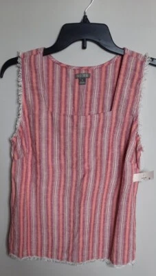 Camiseta sin mangas Falls Creek para mujer cuello cuadrado talla S rosa deshilachado a rayas playera nueva con etiquetas Foto 1 de 4