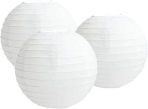 Pack of 3 round Paper Lanterns Lamp Wedding Birthday Party Decoration (White, 14 - Picture 1 of 10