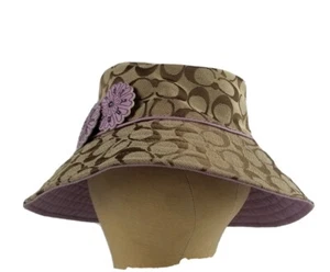 Coach Print Fischerhut Leder Blume Neu mit Etikett Damen M/L beige lavendel schön - Bild 1 von 7