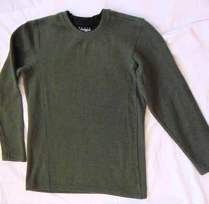 Basic Editions Mens Double Knit Crew Shirt 100% Cotton Sweater S/C Olive Exc - Picture 1 of 6