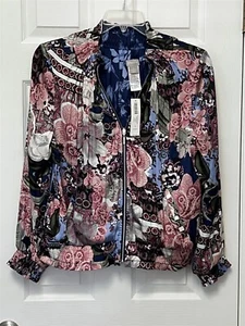 NWT Chico's Size 1 M 8-10 Reversible Floral to Mixed Print Shirred Bomber Jacket - Picture 1 of 17