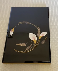 Libreta de direcciones Otagiri Japón laca incrustación dorada orquídea floral vintage sin usar - Imagen 1 de 7