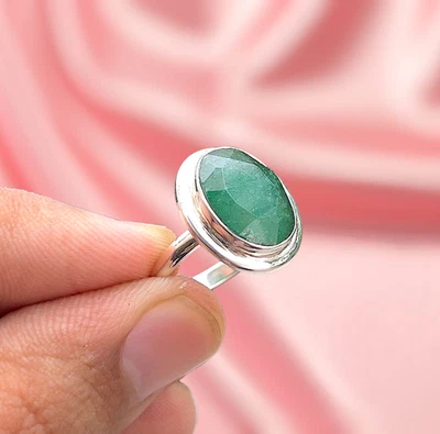 Simulated Dayed Green Emerald Ring 925 Sterling Silver Ring Anniversary Ring - Image 1 of 3