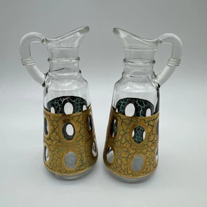 Vtg Georges Briard Anchor Hocking Gold Crackle Glass Cruet Oil Vinegar Decanters - Picture 1 of 15