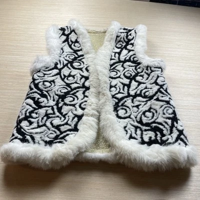 Chaleco Penny Lane Vintage Años 60 Borde de Piel de Oveja Cachemira Blanco y Negro Mod Imitación XL Foto 1 de 4