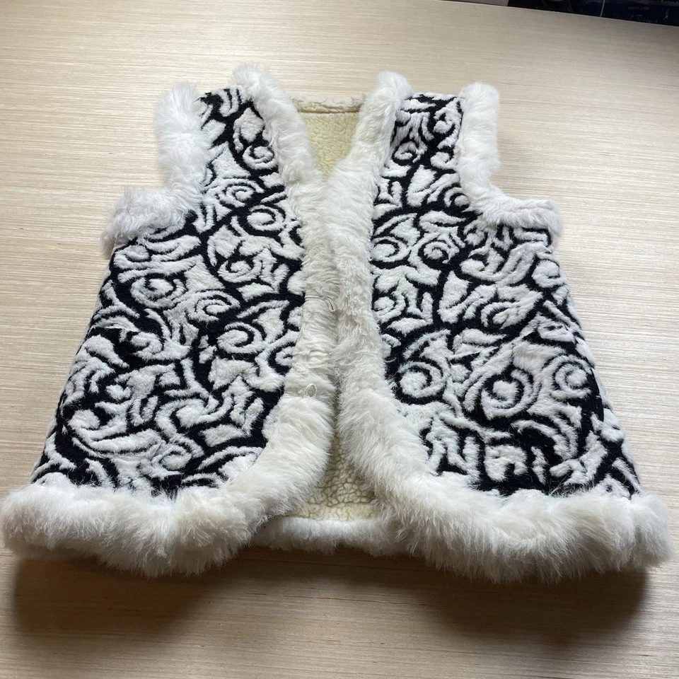 Chaleco Penny Lane Vintage Años 60 Borde de Piel de Oveja Cachemira Blanco y Negro Mod Imitación XL Foto 1 de 4