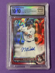 2022 1ST BOWMAN DRAFT CHROME NICK BIDDISON RED WAVE REF /5 GEM MINT 10 / 10 AUTO - Picture 1 of 4