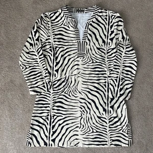 Top J. McLaughlin para mujer mediano tela Catalina estampado de cebra Preppy comodidad profesional - Imagen 1 de 7