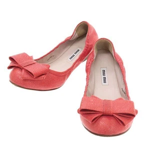 Miu Miu By Prada Ballet Flats Ballerina Shoes 37 Orange Scrunch Bow Loafers - Picture 1 of 8