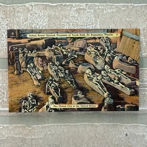 St. Augustine, FL Florida Indian Burial Ground Vintage Linen Postcard Unposted - Picture 1 of 11