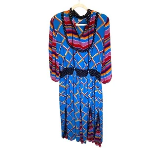 VINTAGE X 80er 90er buntes Georgette Diane Freis Damen Polka Dot Quaste Kleid XL - Bild 1 von 8