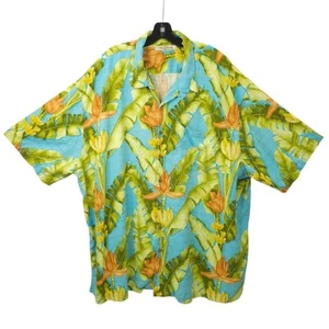 Camicia da campeggio Tommy Bahama seta hawaiana uomo 4XB albero di banana floreale blu verde - Foto 1 di 17