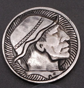Rostkrempe - alter Stil geschwungene Hutlinie - handgeschnitzter Hobo Nickel - Münzgravur - Bild 1 von 3