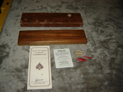 STANCRAFT Vintage 1970s Cribbage Board Walnut Model No. 5021 w/Instructions box - Image 1 of 4