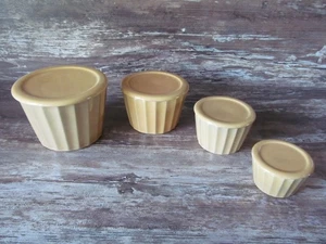 RARE! Vintage Primitive Yellow Graduated Lidded Nesting Kitchen Canisters Crocks - Picture 1 of 24