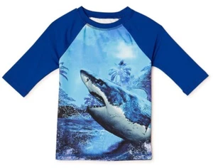 Boys Sz M(8) Wonder Nation Rash Guard 3/4 Sleeve Shark Graphic Quick Dry UPF 50+ - Picture 1 of 4