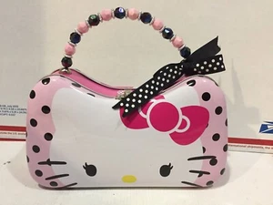 2013 Sanrio Hello Kitty Tin Metal Handbag Purse Snack Box Flowers Pink PREOWNED - Picture 1 of 12