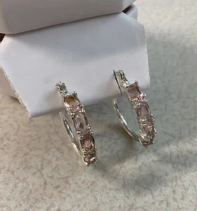 Pink Tourmaline Champagne Hoop Earrings - Picture 1 of 10