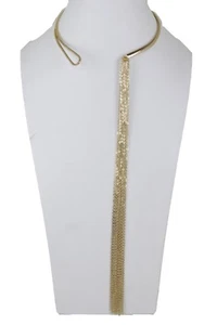 Women Gold Metal Chain Fashion Jewelry Long Fringes Choker Necklace Tassel - Picture 1 of 12