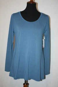 Top camicia LuLaRoe taglia M manica lunga Lynnae tinta unita blu medio poliestere nuovo con etichette - Foto 1 di 7