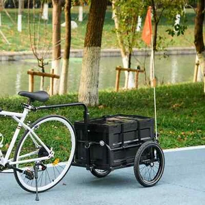 Fahrrad Stahl Anhänger Cargo mit 65L Aufbewahrungsbox faltbar sichere Reflektoren schwarz - Bild 1 von 11