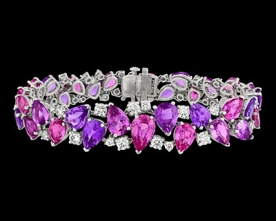 Amazing Ruby , Amethyst & Sapphire Cluster Wedding Tennis Bracelet In 935 Silver - Image 1 of 4