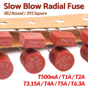 250V Slow Blow Radial PCB 382 Round Fuse/392 Square Fuse Values T500mA to T6.3A - Picture 1 of 27