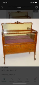 Antique Oak Curved Glass Silver Cabinet - Picture 1 of 10