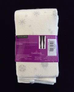 NEW - Cuddle Duds sz Small/Med Sweater Tights Ivory w/ Silver Snowflakes - Picture 1 of 3