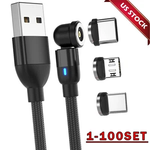 180°+360° Rotate Magnetic Charger Cable Phone Fast Charging Type C Micro USB Lot - Picture 1 of 22