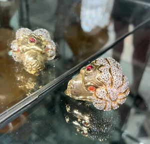 JUDITH LEIBER RAM HEAD BUST GLITTERING SWAROVSKI CRYSTAL PILLBOX RING BOX STASH! - Picture 1 of 10