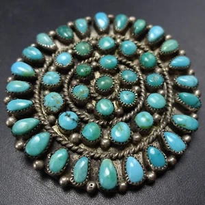 PIN/BROCHE Redondo Punto Pequeño Turquesa Ojo de Serpiente Plata Esterlina ZUNI De Colección - Imagen 1 de 13